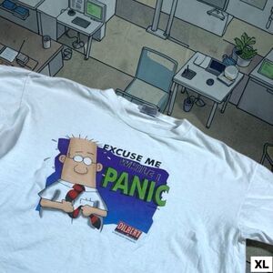 Vintage Dilbert Cartoon T Shirt 90s White Casual Day Funny T Shirt‎ Mens XL